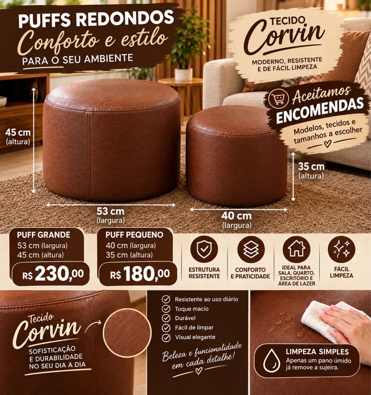 Puff corvin marrom 