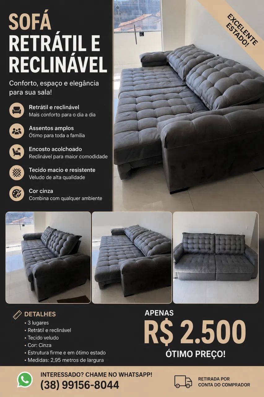 Sofá Retrátil e Reclinável 