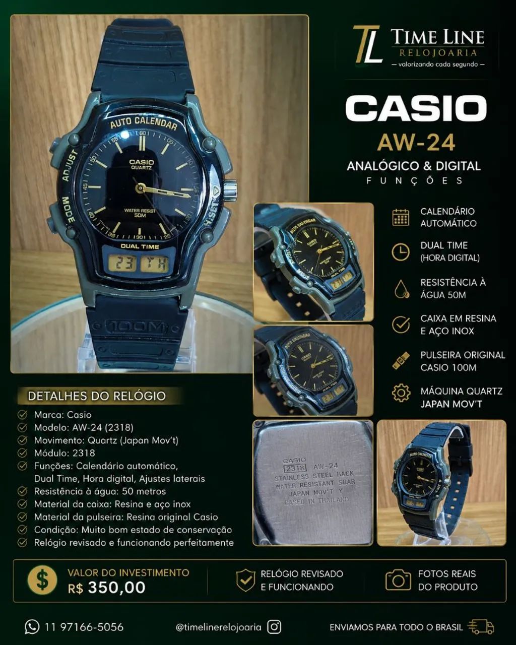 Relógio Casio AW-24  Ana-Digi ( Dual time )