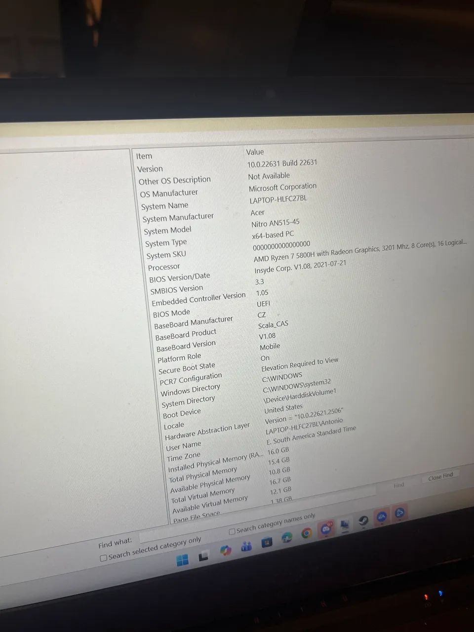 Acer nitro rtx 3060 e ryzen 7 5800H