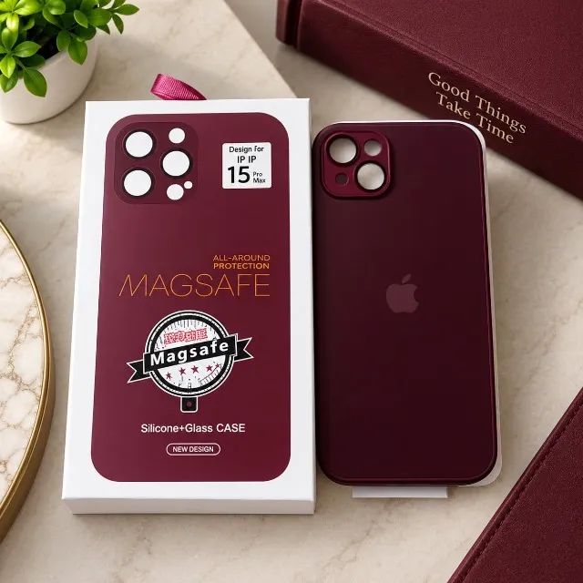 Capa 15 PLUS - Wine Red - Com traseira de Vidro Fosco
