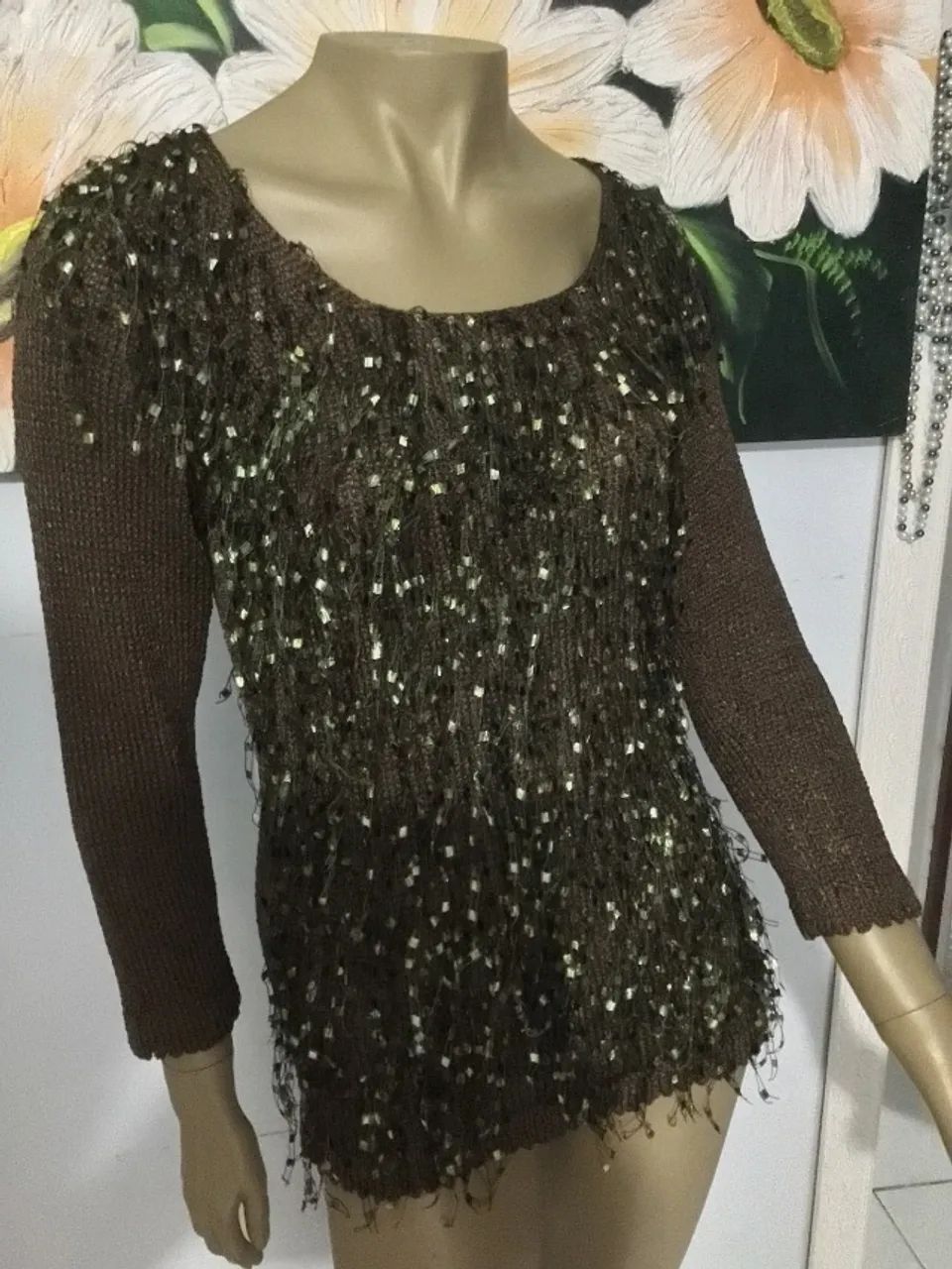 BLUSA MALHA MARROM VERDE TAM M