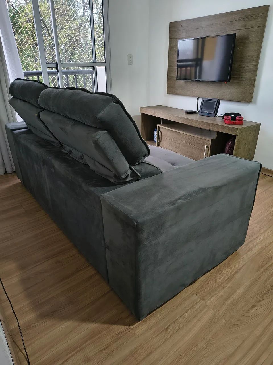 Sofá 3 Lugares Suede Cinza 2,00m Retrátil e Reclinável - Foto 3