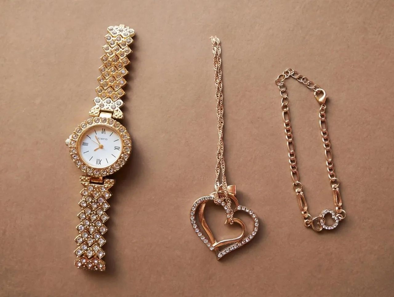 ? KIT RELÓGIO FEMININO DOURADO 3 EM 1 - LUXO COMPLETO ?*