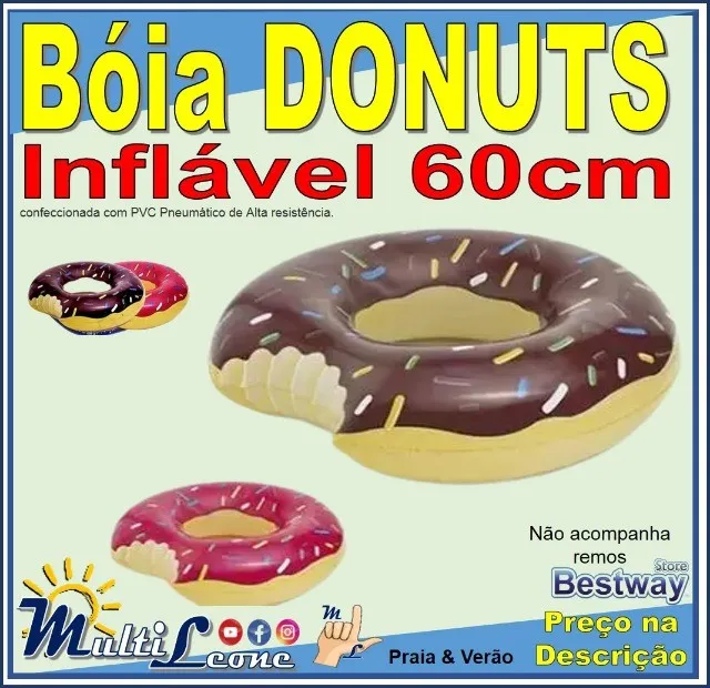 Bóia inflável Donuts, Colorida, 60cm