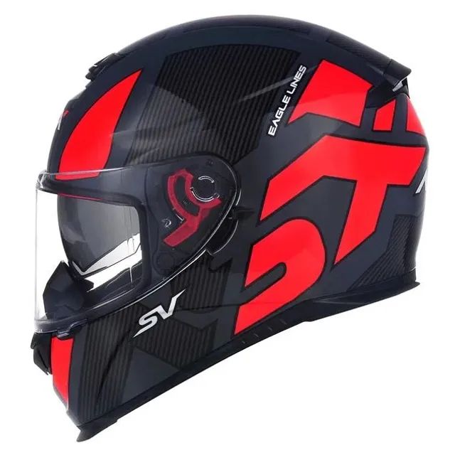 Capacete ASX Eagle SV Lines Brilho Cinza/Vermelho (Entrega Grátis)