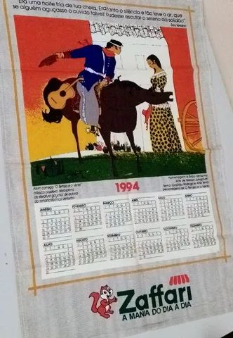 Pano de prato em formato de calendário antigo e novo de 1994 marca Teka de algodão 