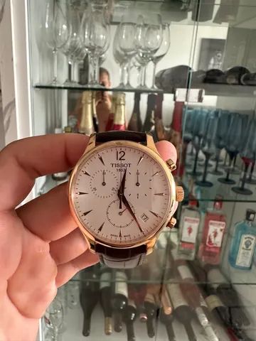 Vendo rel gio Tissot Tradition em a o inoxid vel rosa marrom