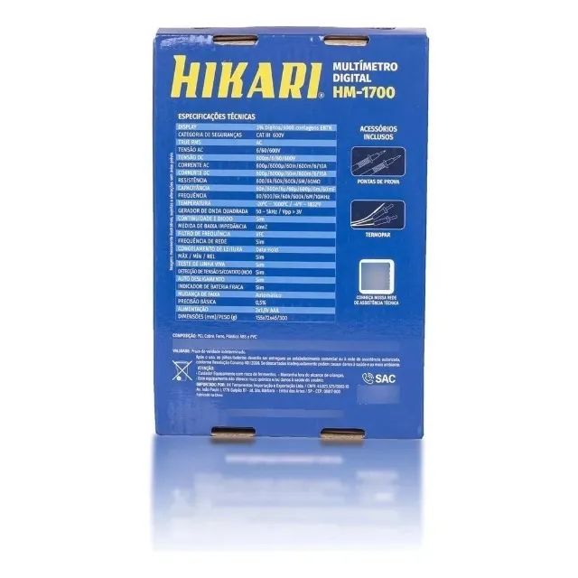 Multímetro Digital Hikari HM-1700 True RMS, NCV, 600V, Capacitância, Display Grande  - Foto 5
