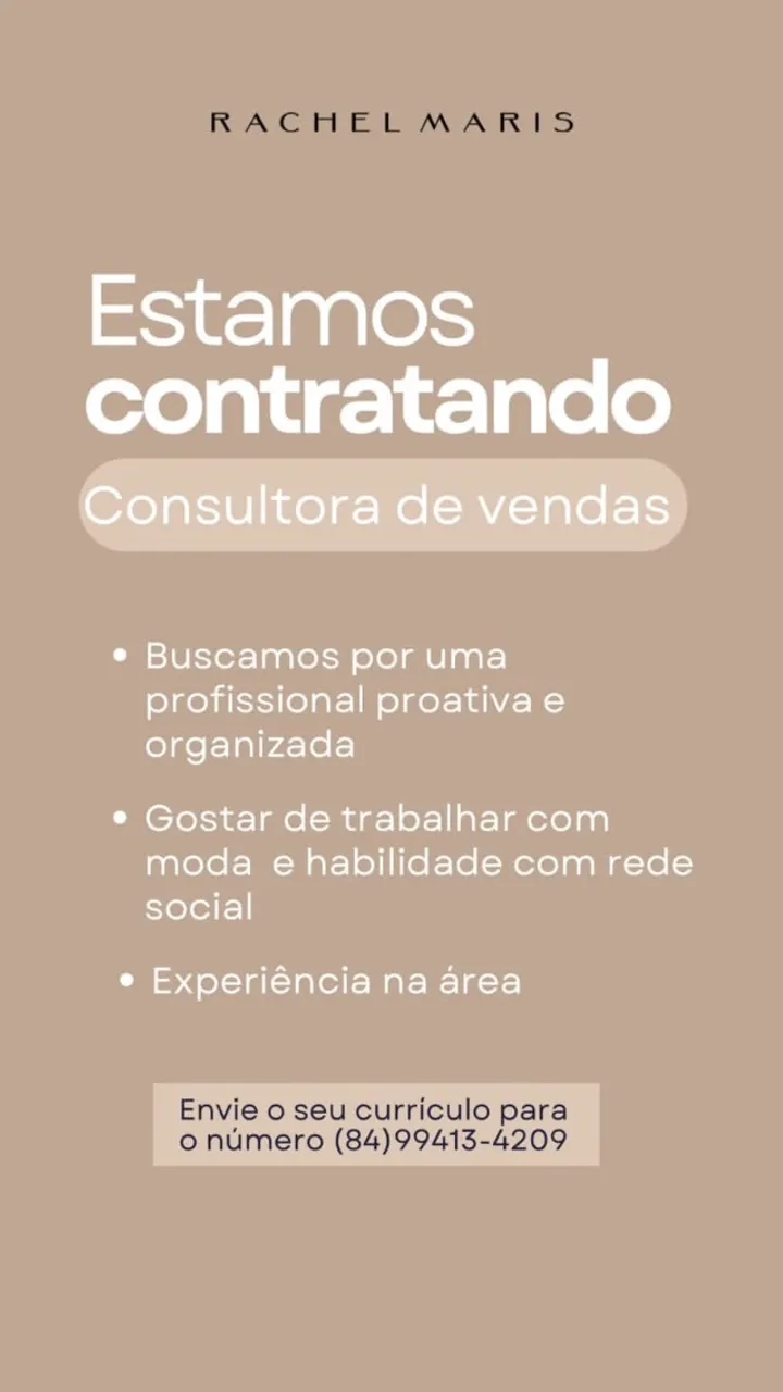 Vaga de emprego para vendedora
