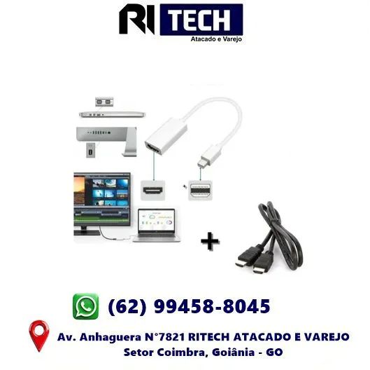 Kit Espelha Extende Tela Macbook MiniDisplayport Thunederbolt para Hdmi + Cabo Hdmi 1M
