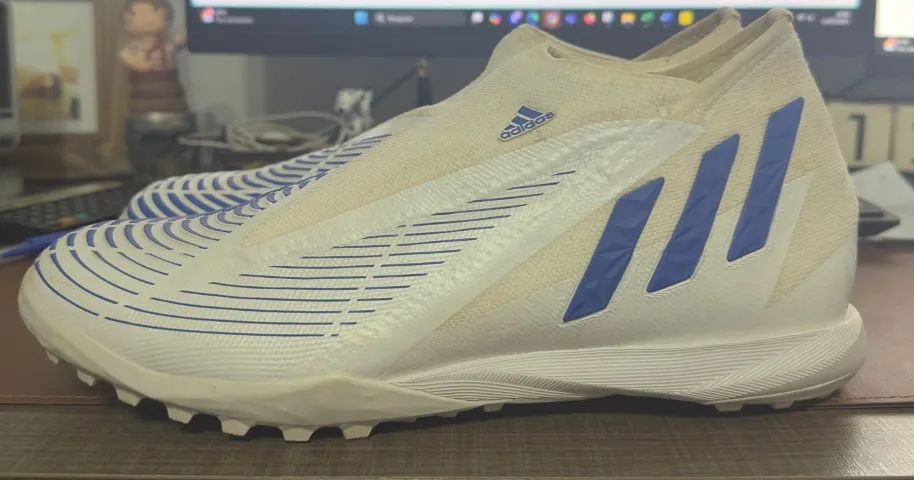 Chuteira Predator Edge.1 Society Adidas Branca E Azul - Foto 4