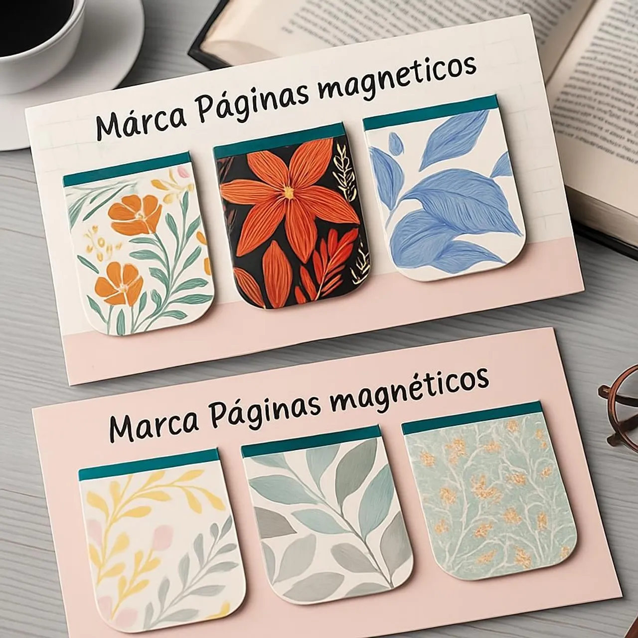 Kit marcadores de Página Magnéticos com Design Floral