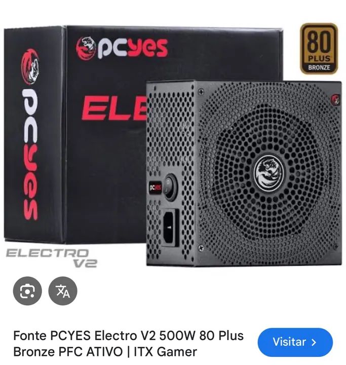 Fonte PCYES Electro V2 500W 80 Plus Bronze - Usado mas como novo. 