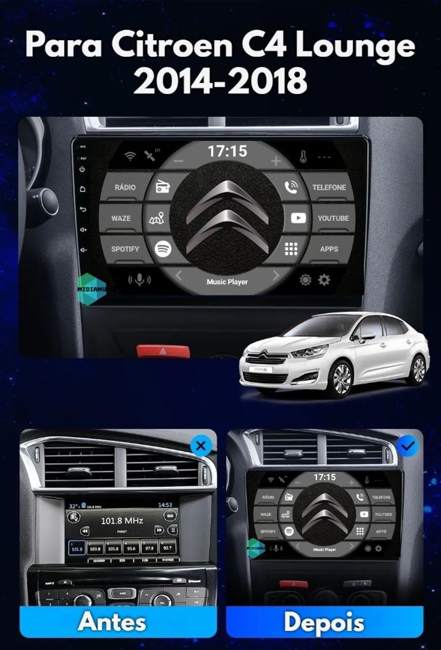 Multimídia Citroen C4 Lounge 2014-2018 1+16gb
