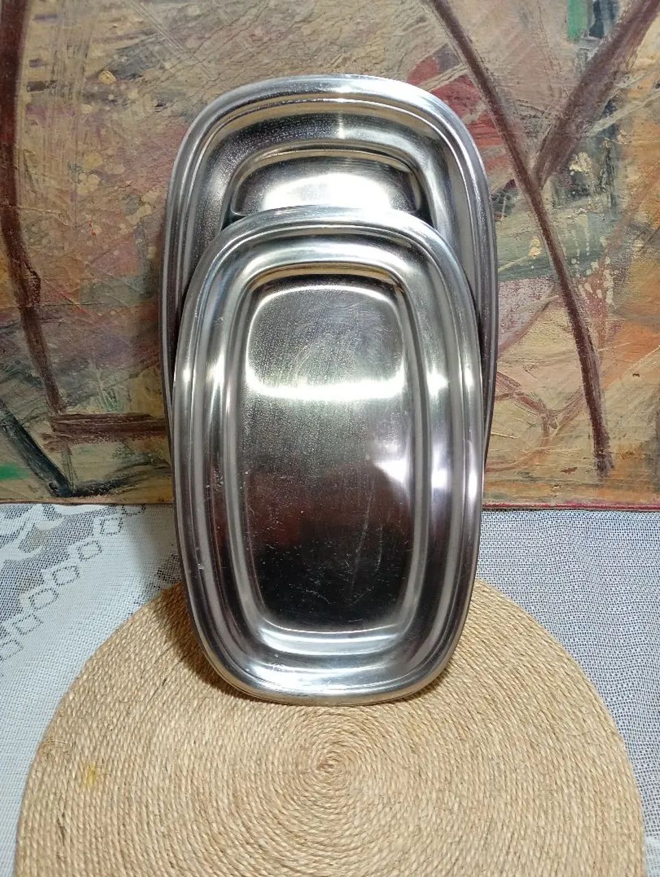 Conjunto 2 bandejas aço inox inoxidável  - Foto 3