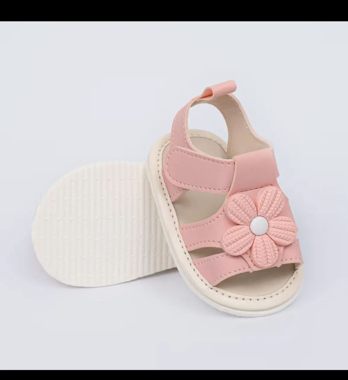 Sandália Infantil Feminina Floral Rosa Bebê  P 13