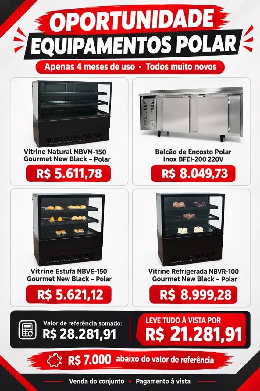 Vitrine refrigerada , estufa e balcão de inox 