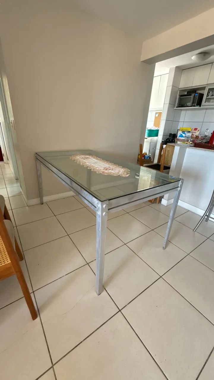 Mesa base alumínio e tampo de vidro - Foto 2
