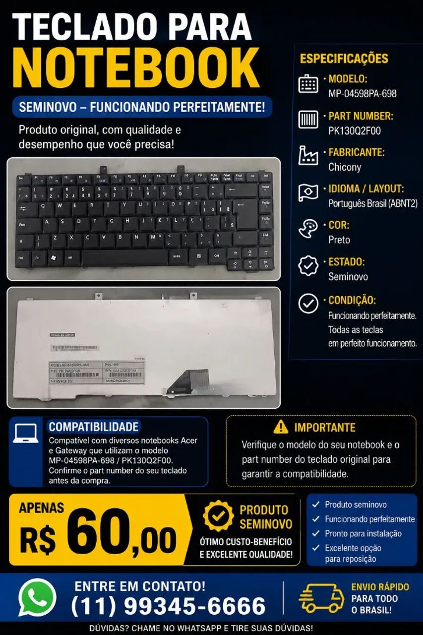? TECLADO PARA NOTEBOOK - SEMINOVO