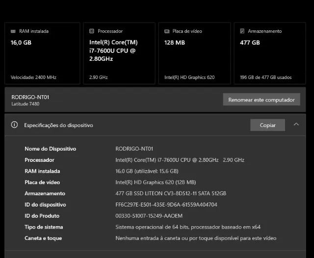 NOTEBOOK LATITUDE 7480 I7 -7° / 16GB RAM/ SSD 512GB - Foto 4