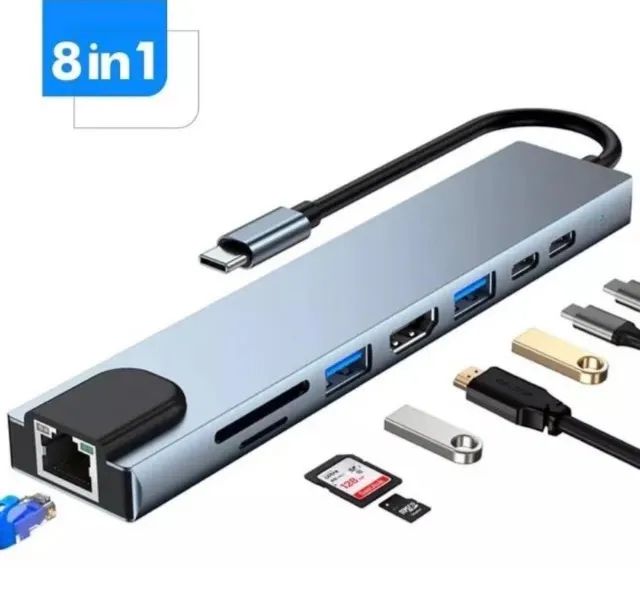 Hub Adaptador USB-C 8 em 1 para MacBook e Notebooks - HDMI 4K, USB 3.0, LAN e SD - Foto 3