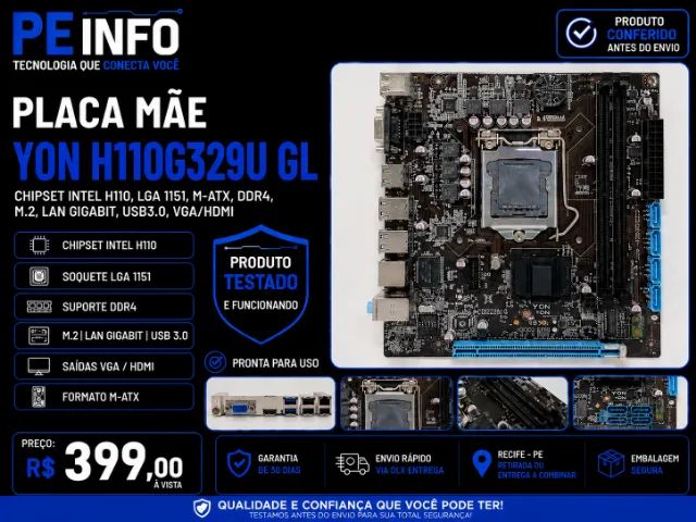 Placa Mãe YON H110 LGA1151 DDR4 M2 HDMI Nova