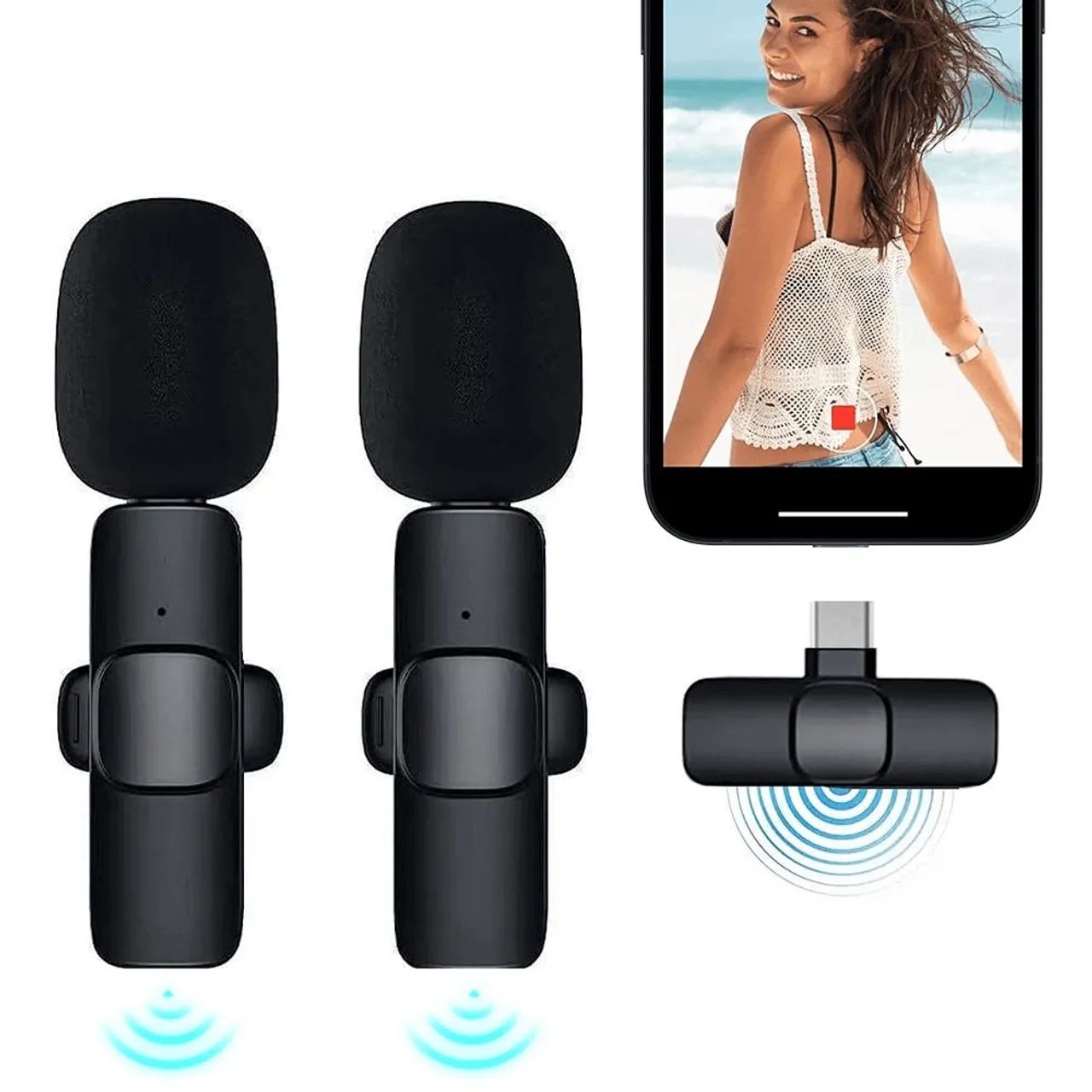 Microfone para Celular duplo 2 em 1 lapela sem fio  Vídeo e Áudio de Alta Qualidade - Foto 5