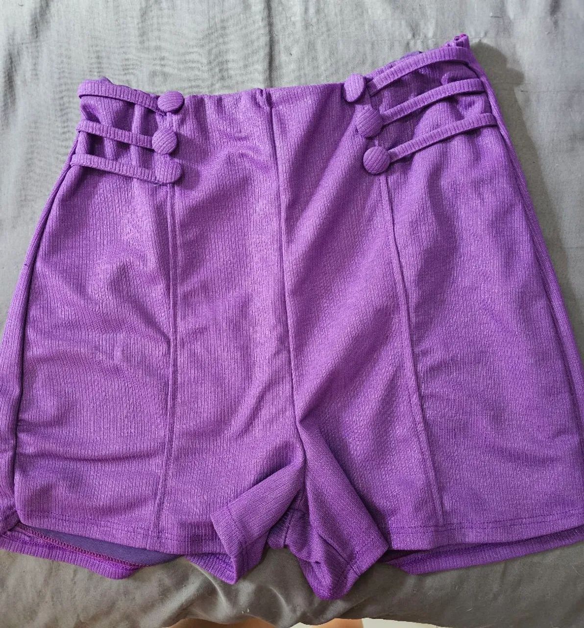 Conjunto Cropped Manga Longa e Short Roxo M - Foto 3
