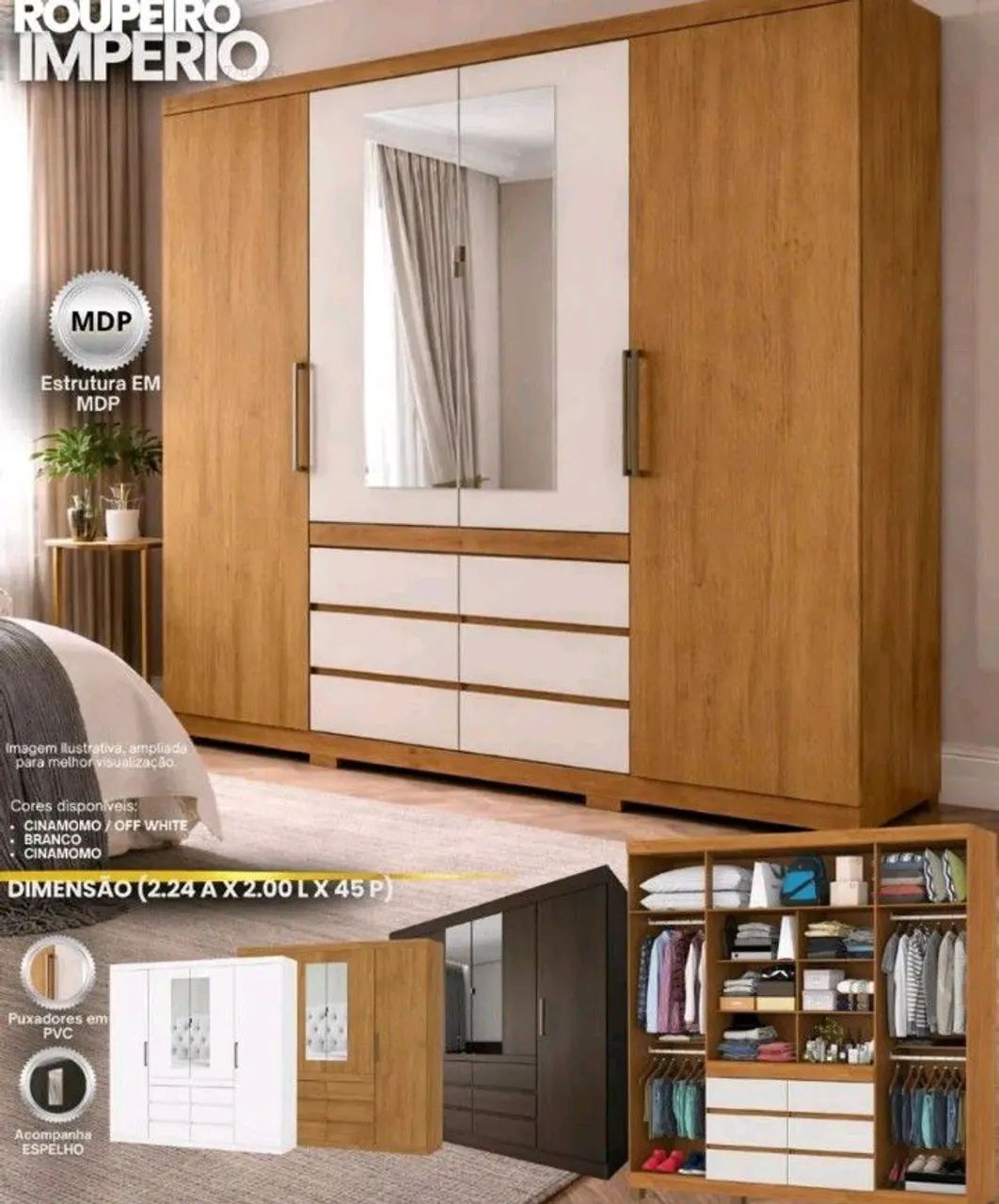 Guarda roupa de casal, com Espelhos super dividido 