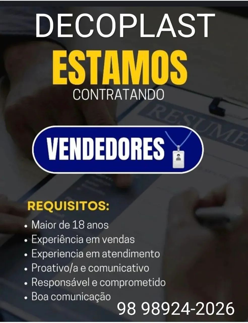 Precisa-se de vendedor