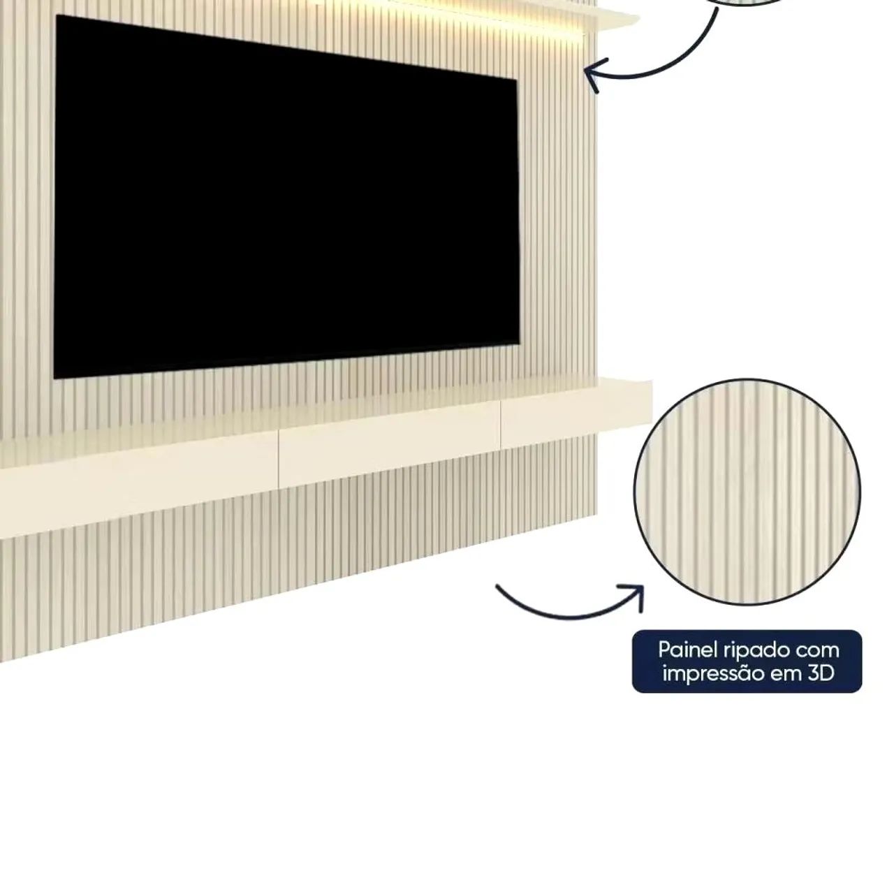 Painel para TV até 90 Polegadas com LED 100% MDF 224cmx250cm Impressão Ripada com Gaveta - Foto 3
