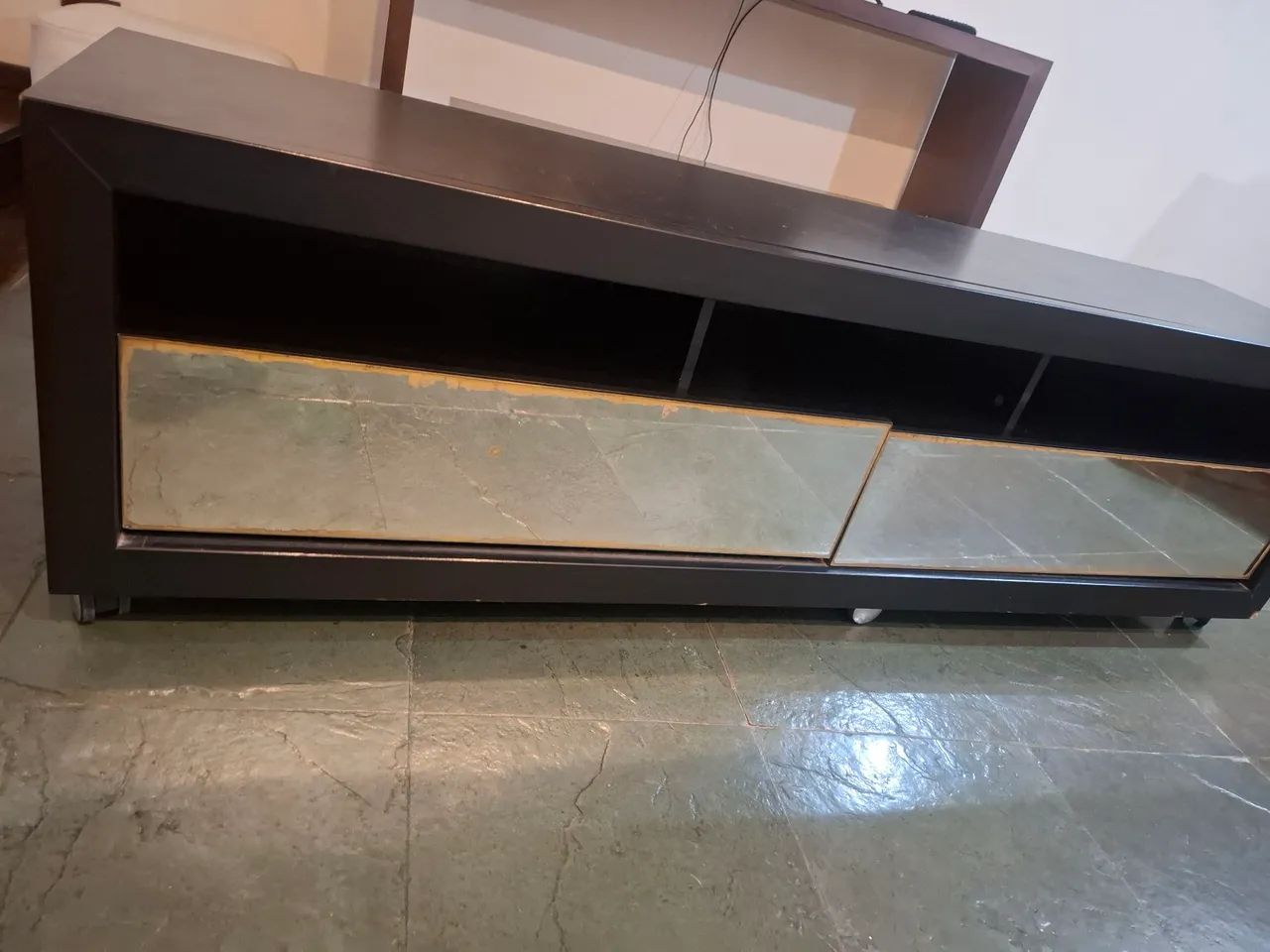 Rack cor preta madeira e espelho 64994174012546122