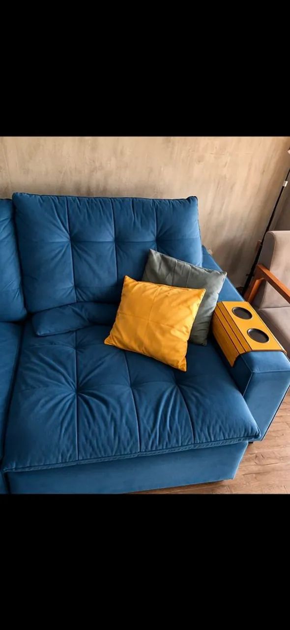 Sofá Retrátil e Reclinável Azul com Porta-Copos - Superconfortável! - Foto 5