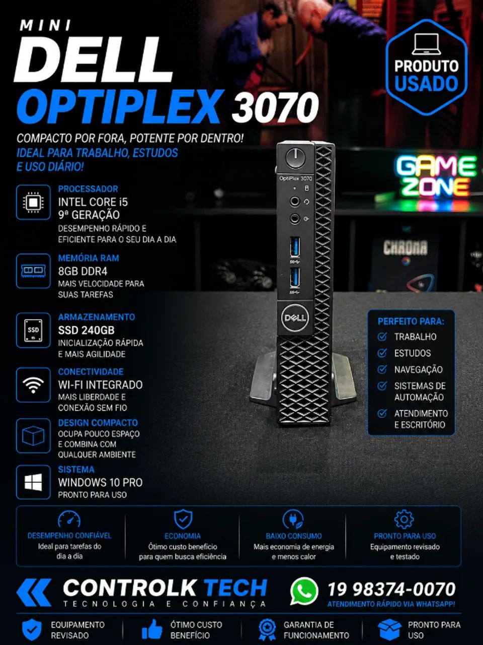 MIni Dell Optiplex 3070 i5 9° / 8GB RAM/ SSD 240GB Wifi