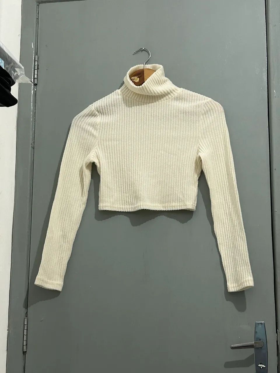 Top manga longa de lã off white 