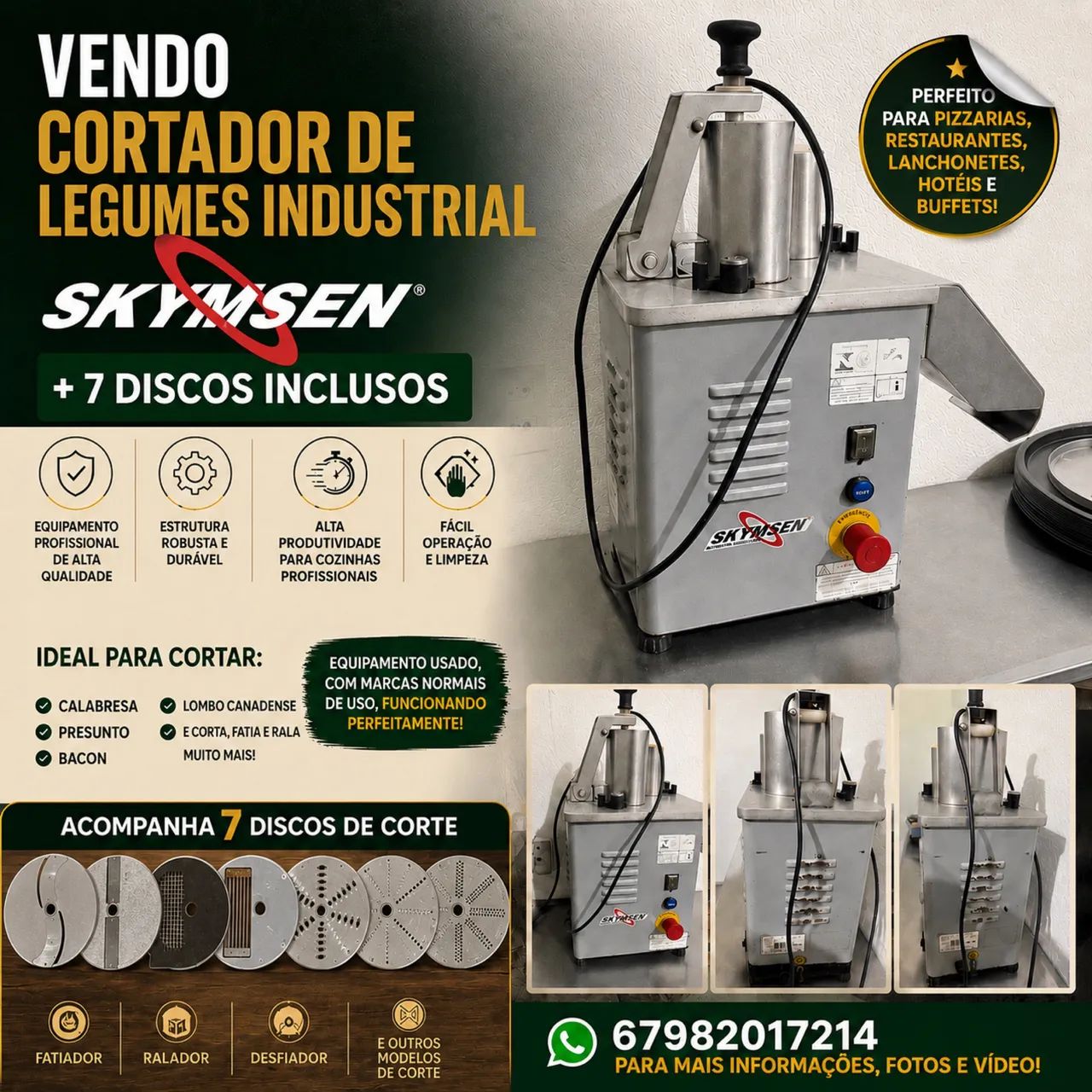 Cortador / Processador Industrial Skymsen + 7 Discos