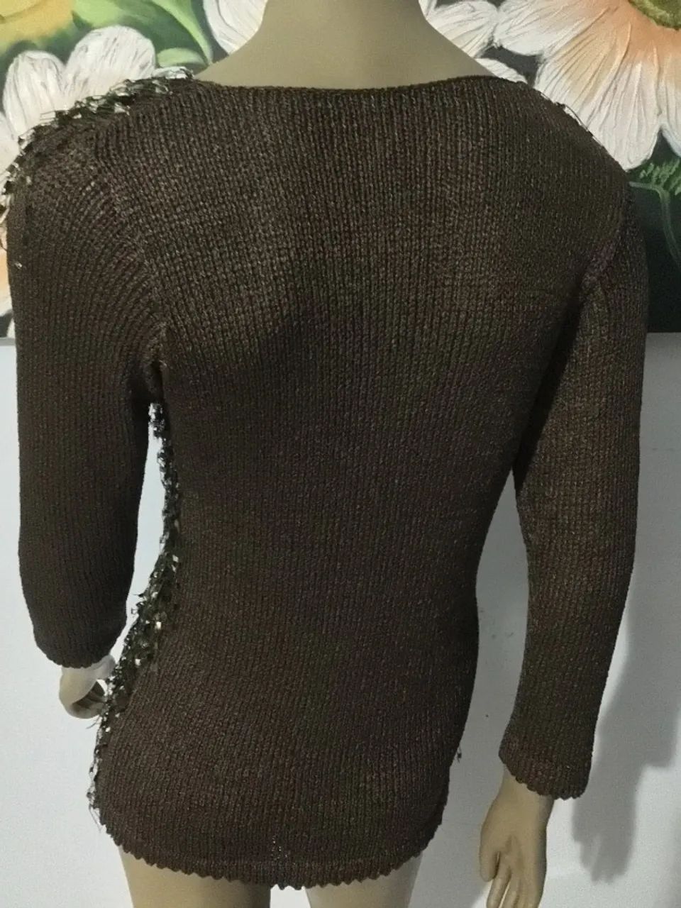 BLUSA MALHA MARROM VERDE TAM M - Foto 4