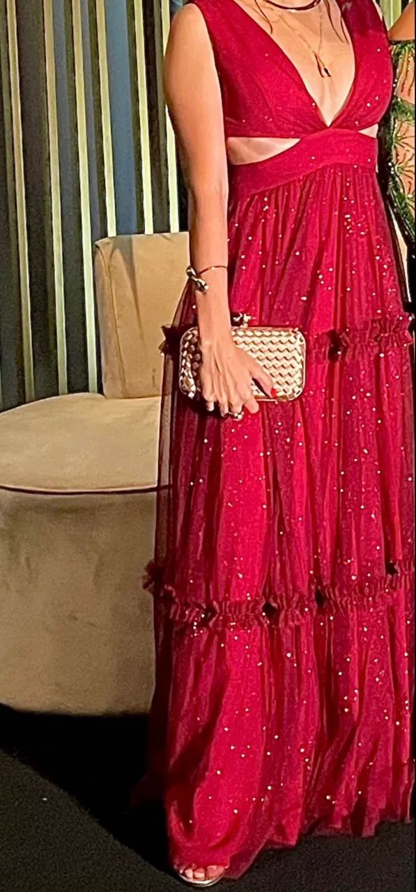 Vestido de festa vermelho bordô com brilho  - Foto 2