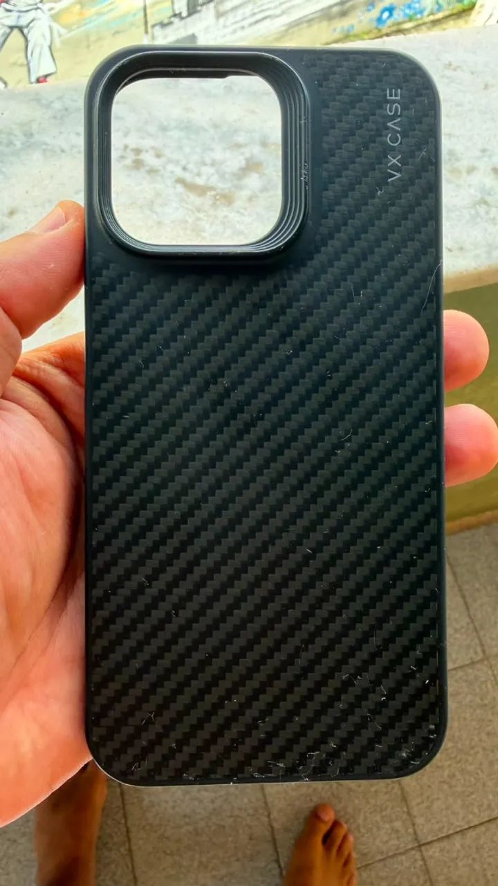 02 Capas VX CASE para Iphone 15 Pro Max - Kevlar preta e Couro - Foto 4