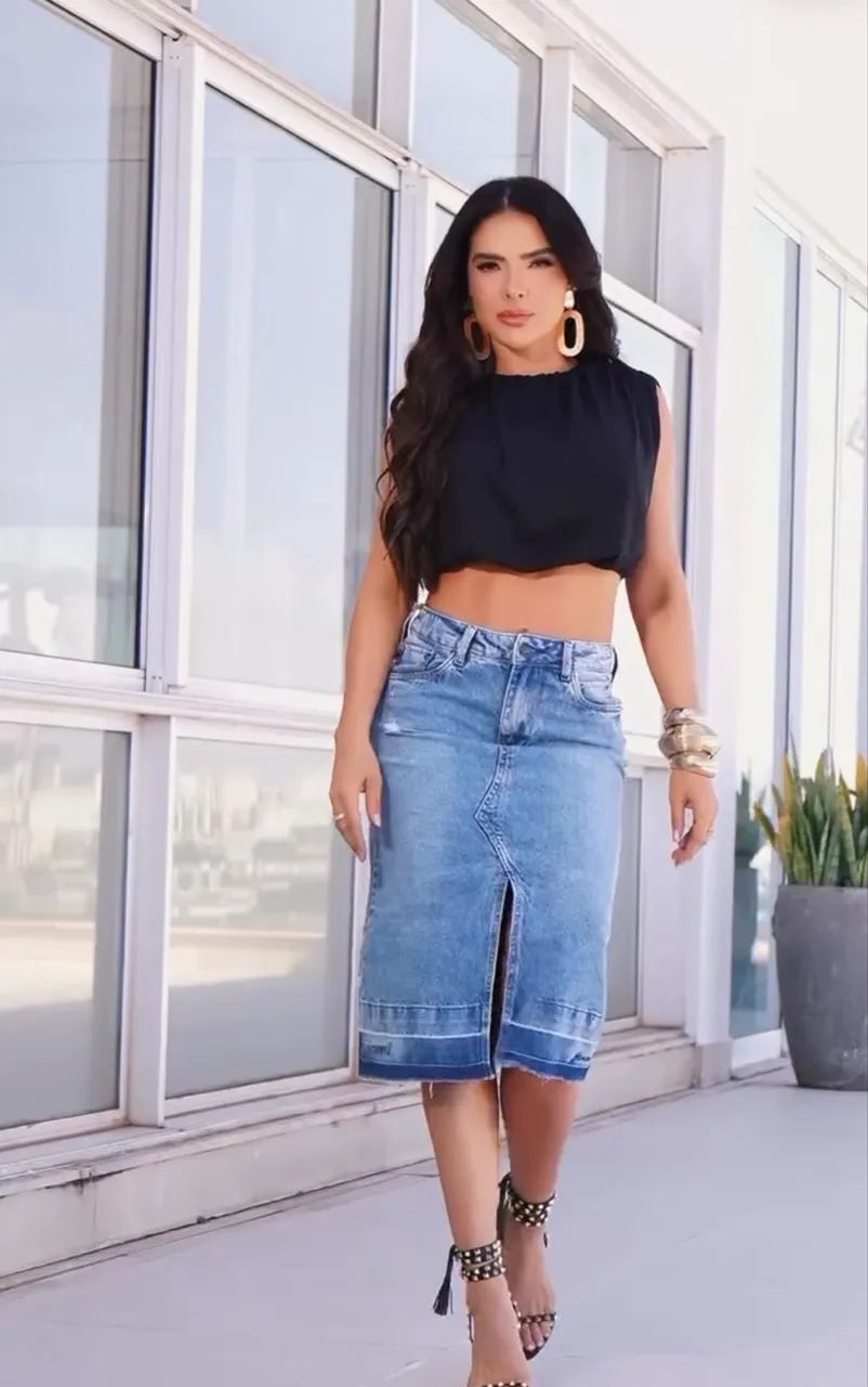 Saia mídi jeans - Foto 2