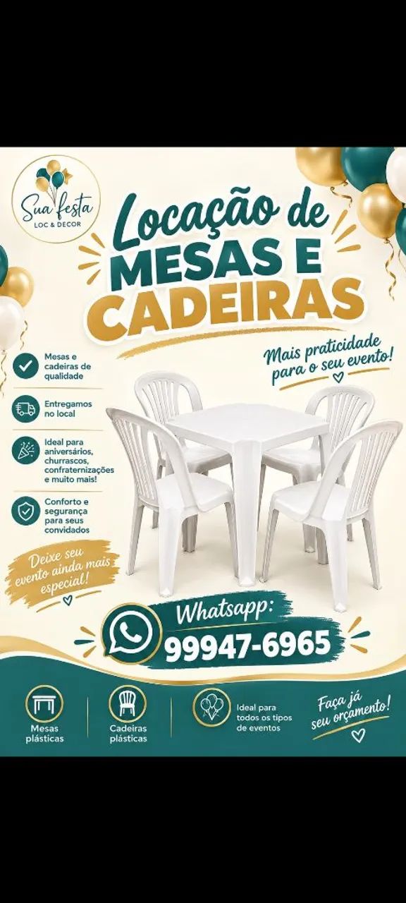 Aluguel de mesas e cadeiras 