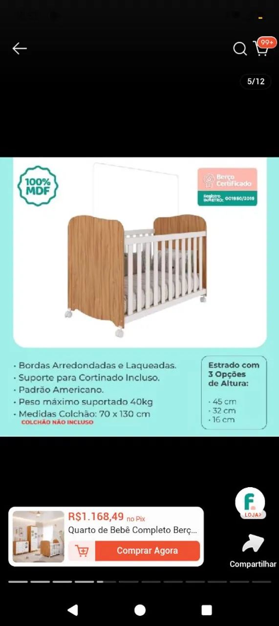 Berço americano com colchão 