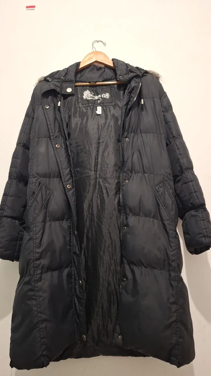 Casaco Feminino Acolchoado Denim Co. Original com Capuz e Pelo Sintético