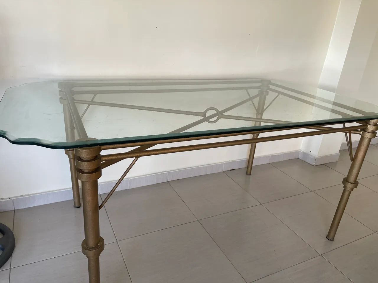 Mesa de ferro com vidro grosso  bizotado  - Foto 2