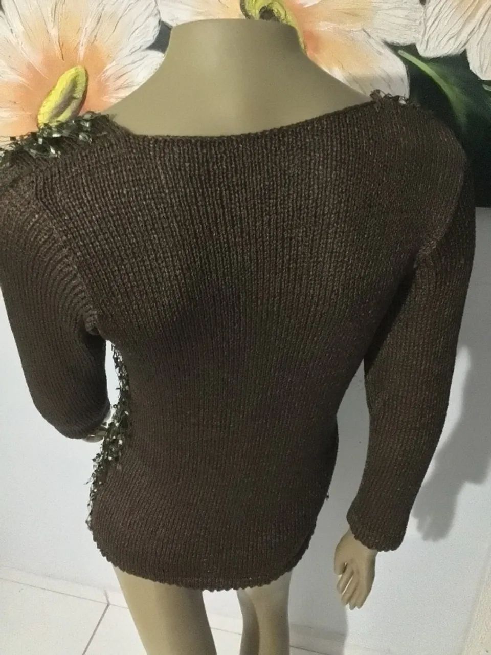 BLUSA MALHA MARROM VERDE TAM M - Foto 2