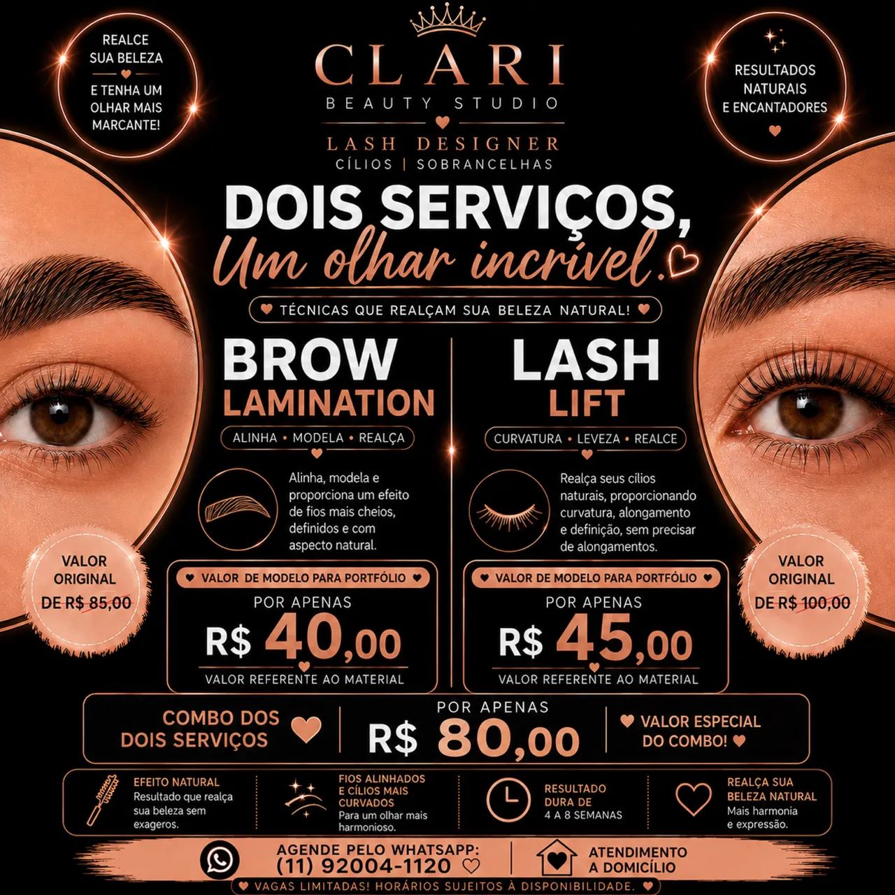 SEJA MODELO DE SOBRANCELHAS E CÍLIOS | EFEITO LEVANTADO E NATURAL COM VALOR ESPECIAL!
