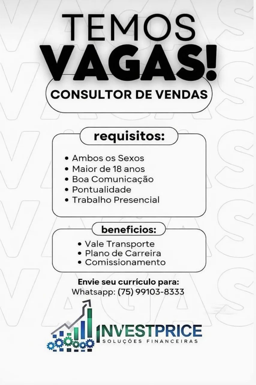 Vaga de emprego - Vendedor 