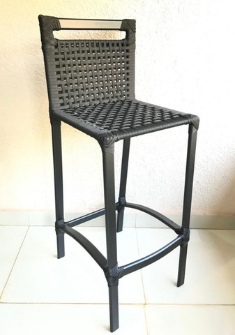 Banqueta Alta Aluminio Corda Náutica Preta