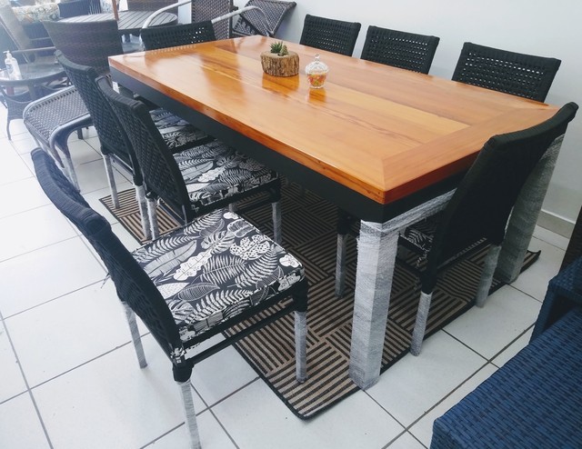 Conjunto  Zapa mesa 180x100x75 tampo perobas/ 6 cadeiras náutica  - Foto 5
